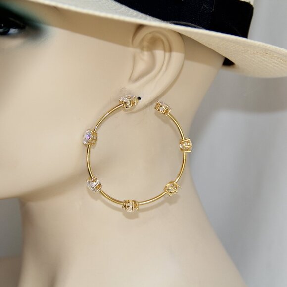Swarovski Crystal Constella Gold Hoop Earrings. Gorgeous Large (2 ½”) - Picture 10 of 13